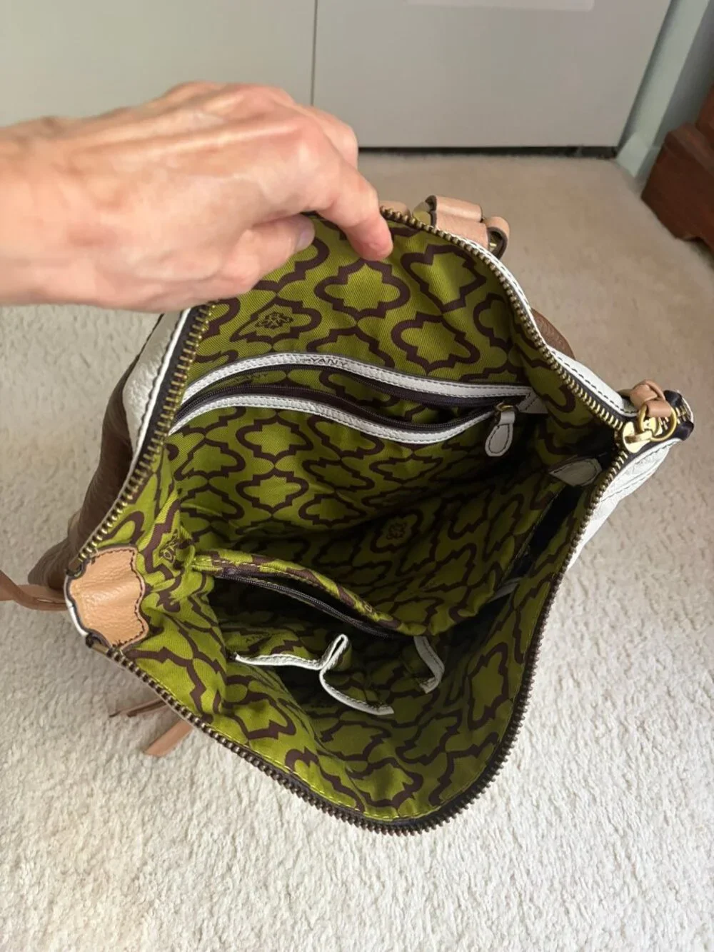 orYANY Holly Color Blocked Cream and Brown Leather Backpack NWOT